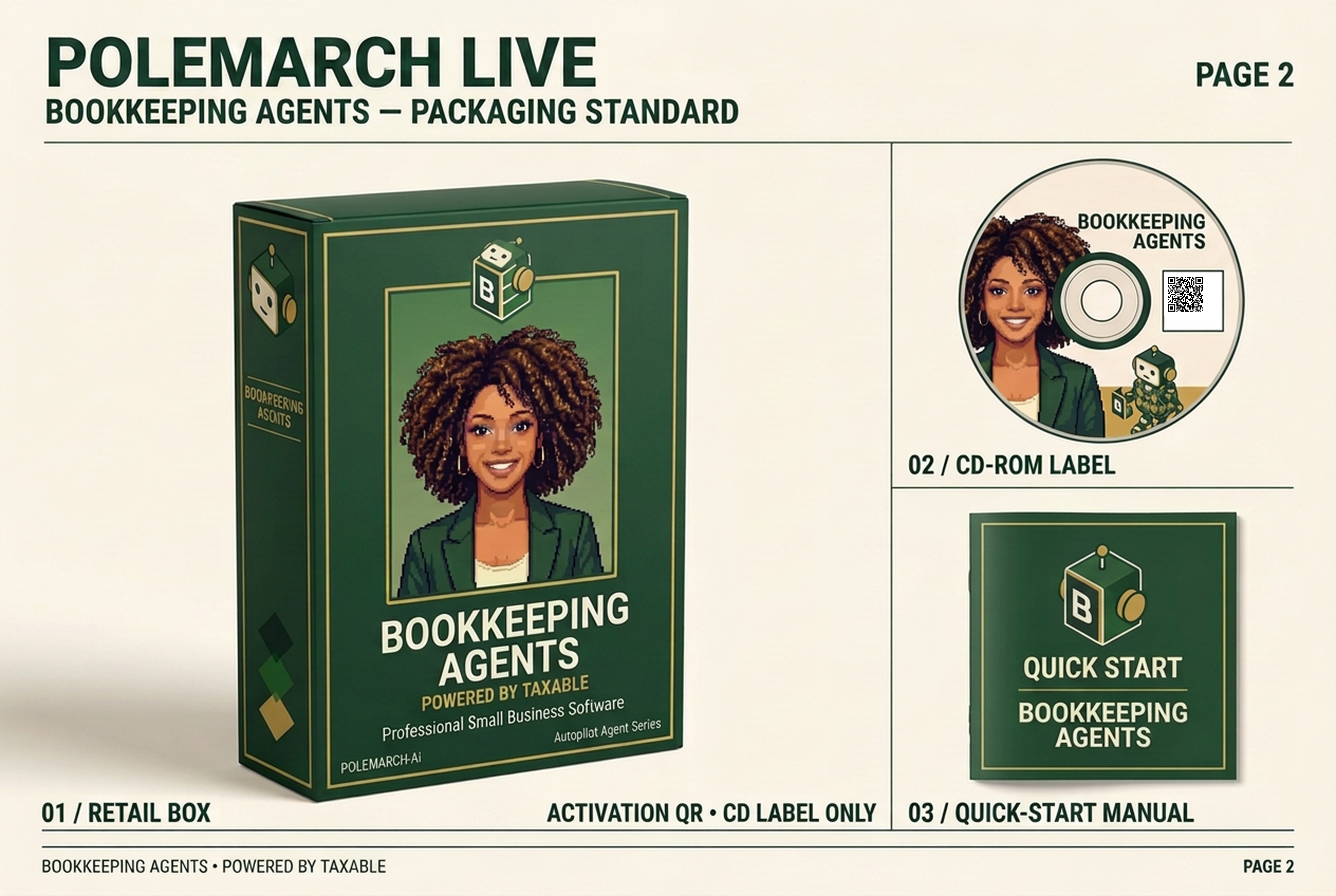 Bookkeeping Agents suite packaging with sideways robot badge